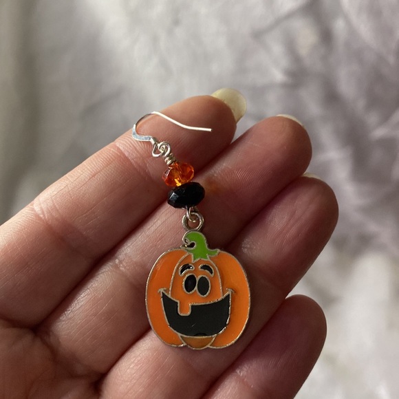 Handcrafted Orange Jack-o-Lantern Charm Earrings - Picture 4 of 4